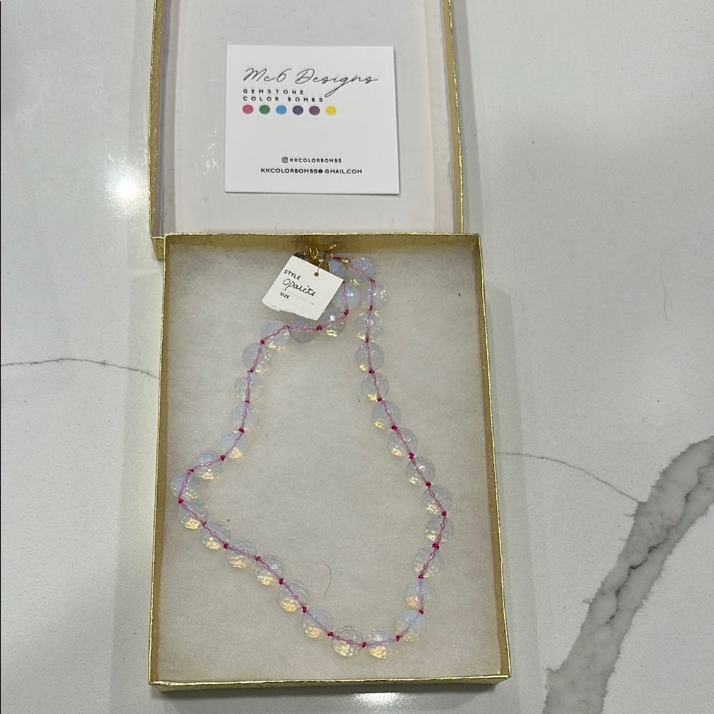 Mc6 Designs Opalite Milky Quartz & Hot Pink Beaded Necklace